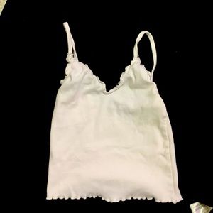 A ruffled white crop top